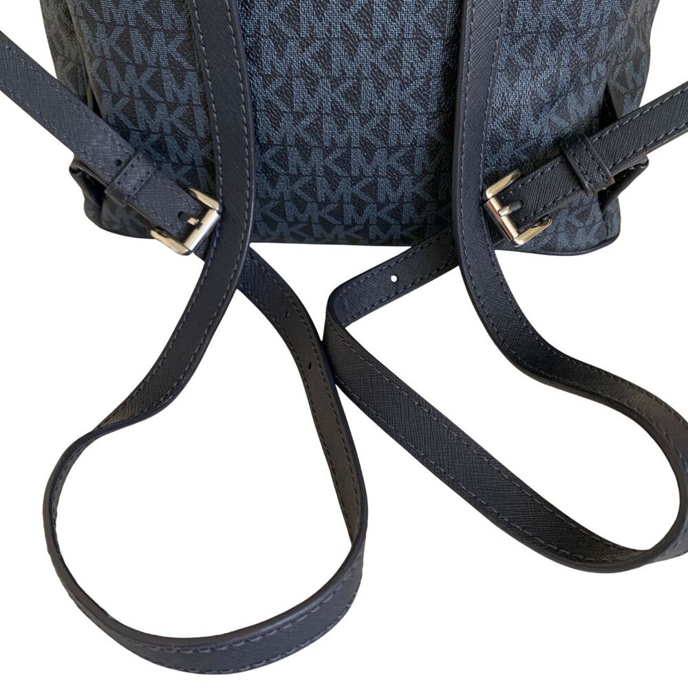 Michael Kors Abbey MK Logo Floral Appliqué Backpack Navy Blue Studded Leather Me - Picture 6 of 11